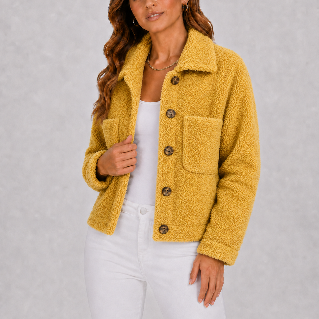 Women's Sherpa Fleece Jacket with Button Front and Collar