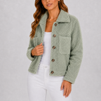 Women's Sherpa Fleece Jacket with Button Front and Collar
