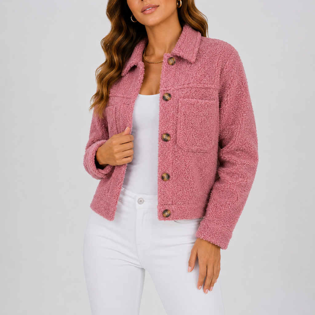 Women's Sherpa Fleece Jacket with Button Front and Collar