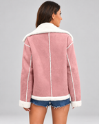 Women's Sherpa Lined Aviator Jacket with Buckle Straps and Lapel Collar