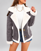 Women's Sherpa Lined Aviator Jacket with Buckle Straps and Lapel Collar
