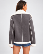 Women's Sherpa Lined Aviator Jacket with Buckle Straps and Lapel Collar