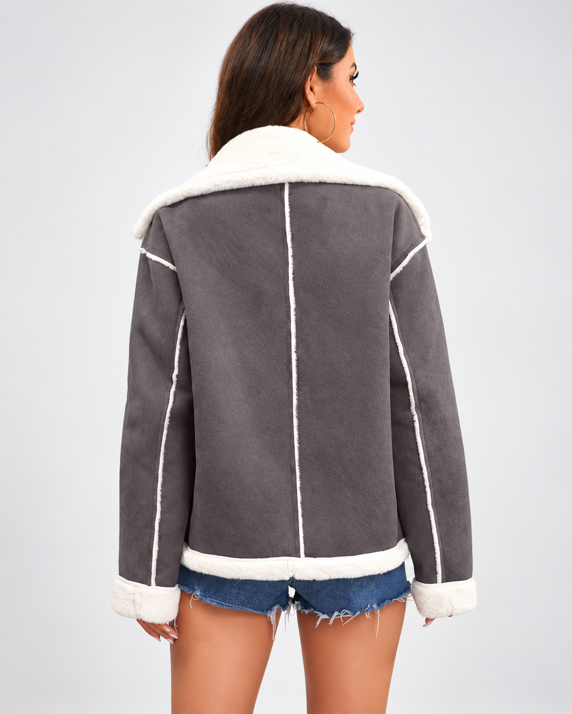 Women's Sherpa Lined Aviator Jacket with Buckle Straps and Lapel Collar