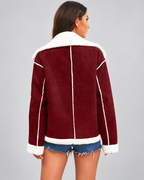 Women's Sherpa Lined Aviator Jacket with Buckle Straps and Lapel Collar