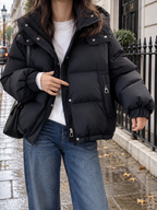 Women's Quilted Oversized Puffer Jacket with Cargo Pockets and Hood