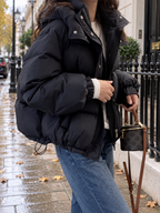 Women's Quilted Oversized Puffer Jacket with Cargo Pockets and Hood