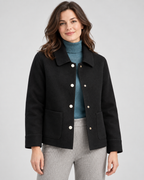Women's Short Wool Look Jacket with Point Collar and Button Front