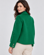 Women's Short Wool Look Jacket with Point Collar and Button Front