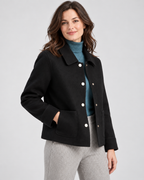 Women's Short Wool Look Jacket with Point Collar and Button Front