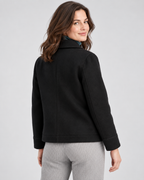 Women's Short Wool Look Jacket with Point Collar and Button Front