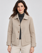 Women's Short Wool Look Jacket with Point Collar and Button Front