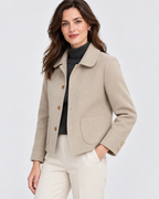Women's Short Wool Look Jacket with Point Collar and Button Front