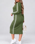 Women's Side Stripe Skirt Co-Ord Set with Long Sleeves and Drawstring Waist in Army Green – photo 2