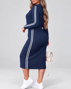 Women's Side Stripe Skirt Co-Ord Set with Long Sleeves and Drawstring Waist in Navy Blue – photo 2
