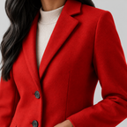 Women's Tailored Single Breasted Coat with Notched Lapels and Flap Pockets in Red – photo 3