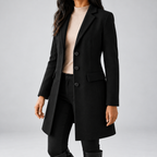 Women's Tailored Single Breasted Coat with Notched Lapels and Flap Pockets in Black – photo 1
