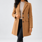 Women's Tailored Single Breasted Coat with Notched Lapels and Flap Pockets in Brown – photo 1