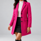Women's Tailored Single Breasted Coat with Notched Lapels and Flap Pockets in Dark Pink – photo 1