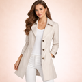 Women's Single Breasted Trench Coat with Lapel Collar and Button Front