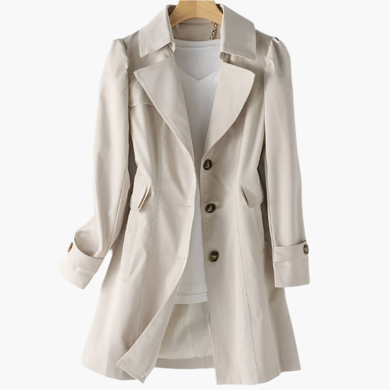 Women's Single Breasted Trench Coat with Lapel Collar and Button Front