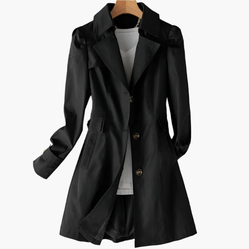 Women's Single Breasted Trench Coat with Lapel Collar and Button Front