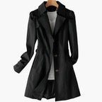 Women's Single Breasted Trench Coat with Lapel Collar and Button Front