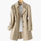 Women's Single Breasted Trench Coat with Lapel Collar and Button Front