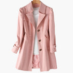 Women's Single Breasted Trench Coat with Lapel Collar and Button Front