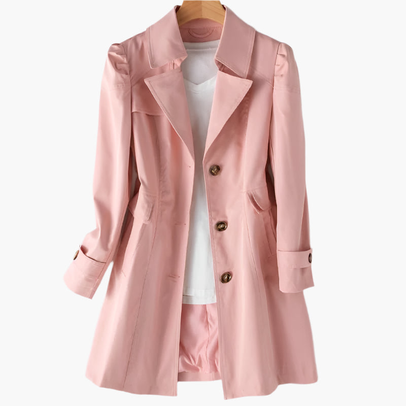 Women's Single Breasted Trench Coat with Lapel Collar and Button Front