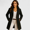 Women's Tailored Long Coat with Lapel Collar and Button Front