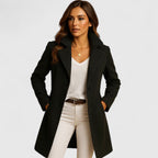 Women's Tailored Long Coat with Lapel Collar and Button Front