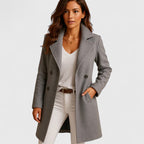 Women's Tailored Long Coat with Lapel Collar and Button Front