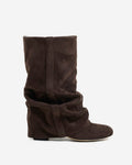 Women's Slouchy Suede Look Boots with Round Toe and Ruched Shaft