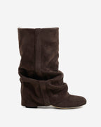 Women's Slouchy Suede Look Boots with Round Toe and Ruched Shaft