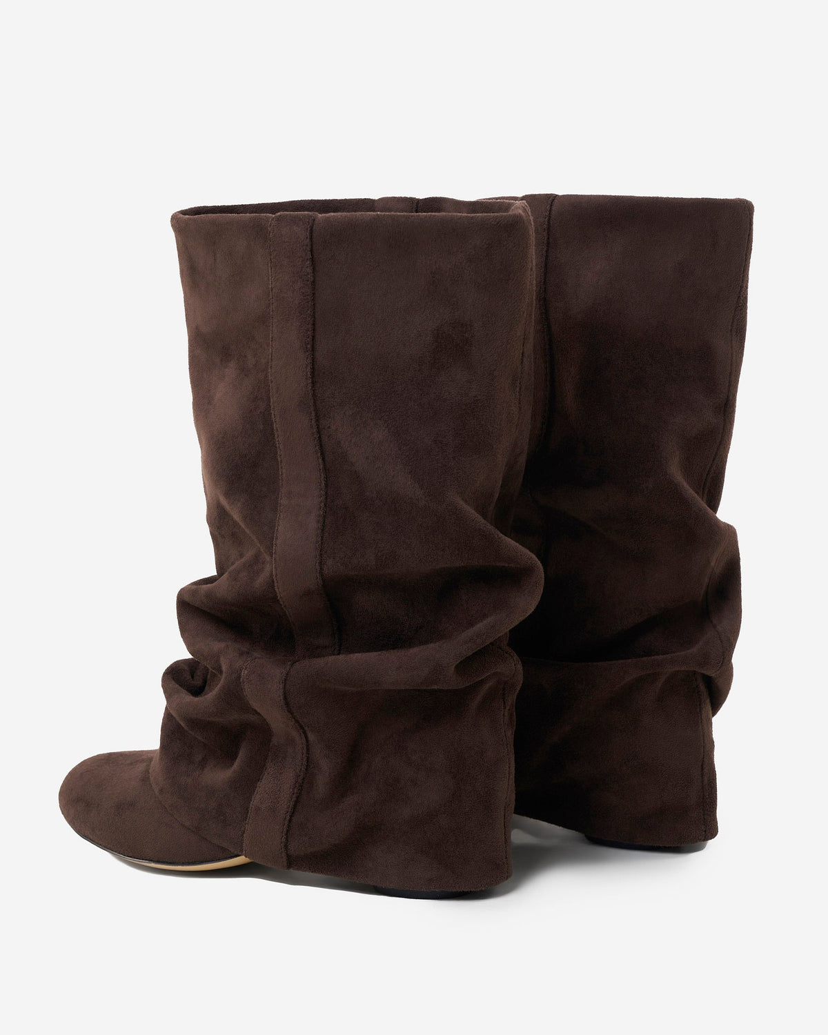 Women's Slouchy Suede Look Boots with Round Toe and Ruched Shaft
