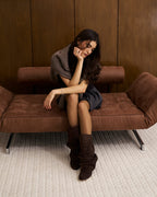 Women's Slouchy Suede Look Boots with Round Toe and Ruched Shaft