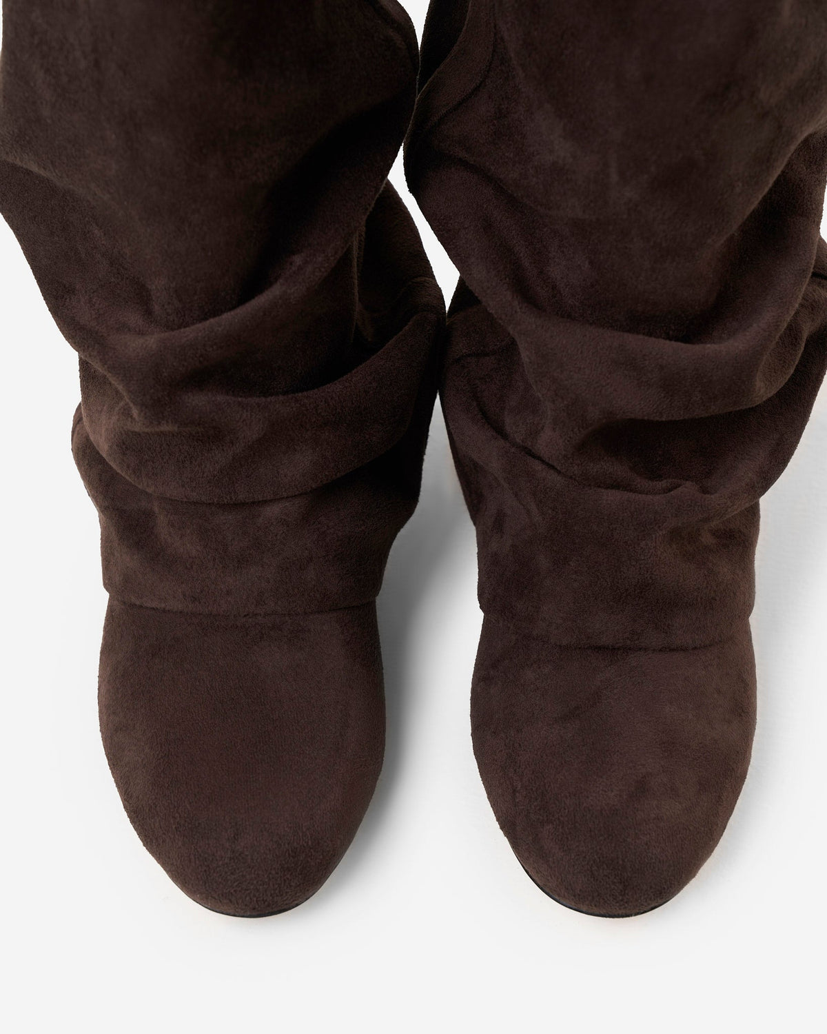 Women's Slouchy Suede Look Boots with Round Toe and Ruched Shaft