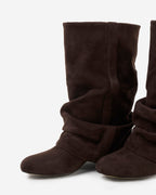 Women's Slouchy Suede Look Boots with Round Toe and Ruched Shaft