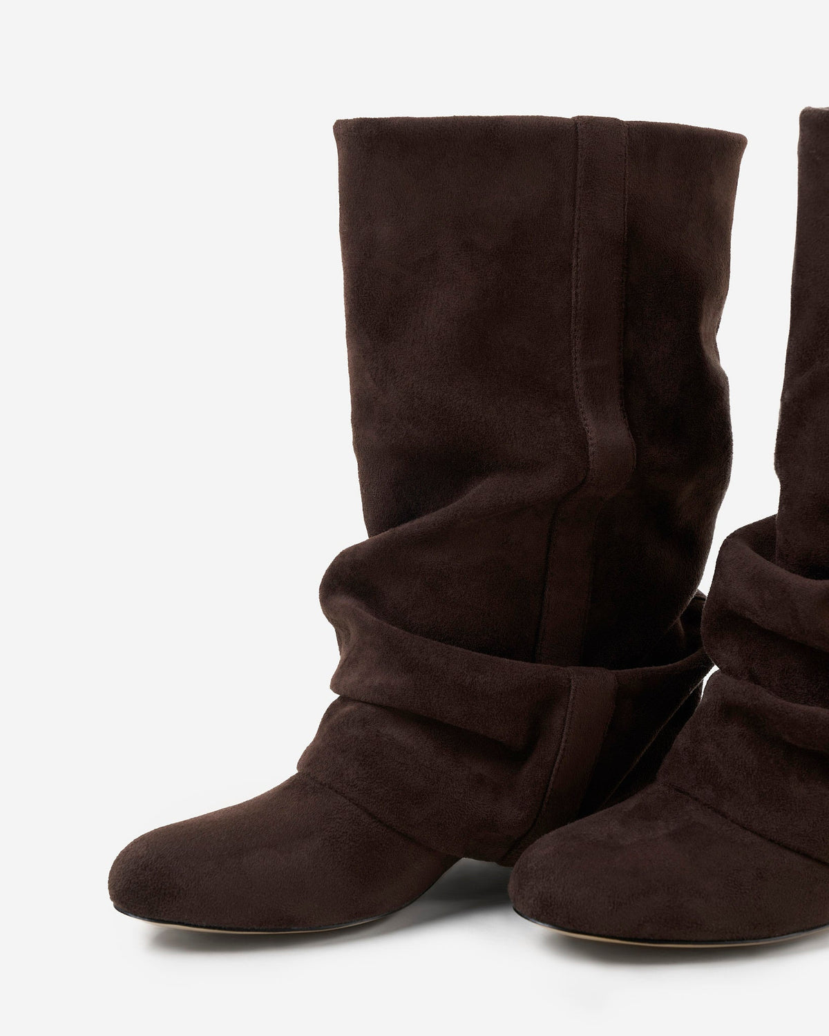 Women's Slouchy Suede Look Boots with Round Toe and Ruched Shaft