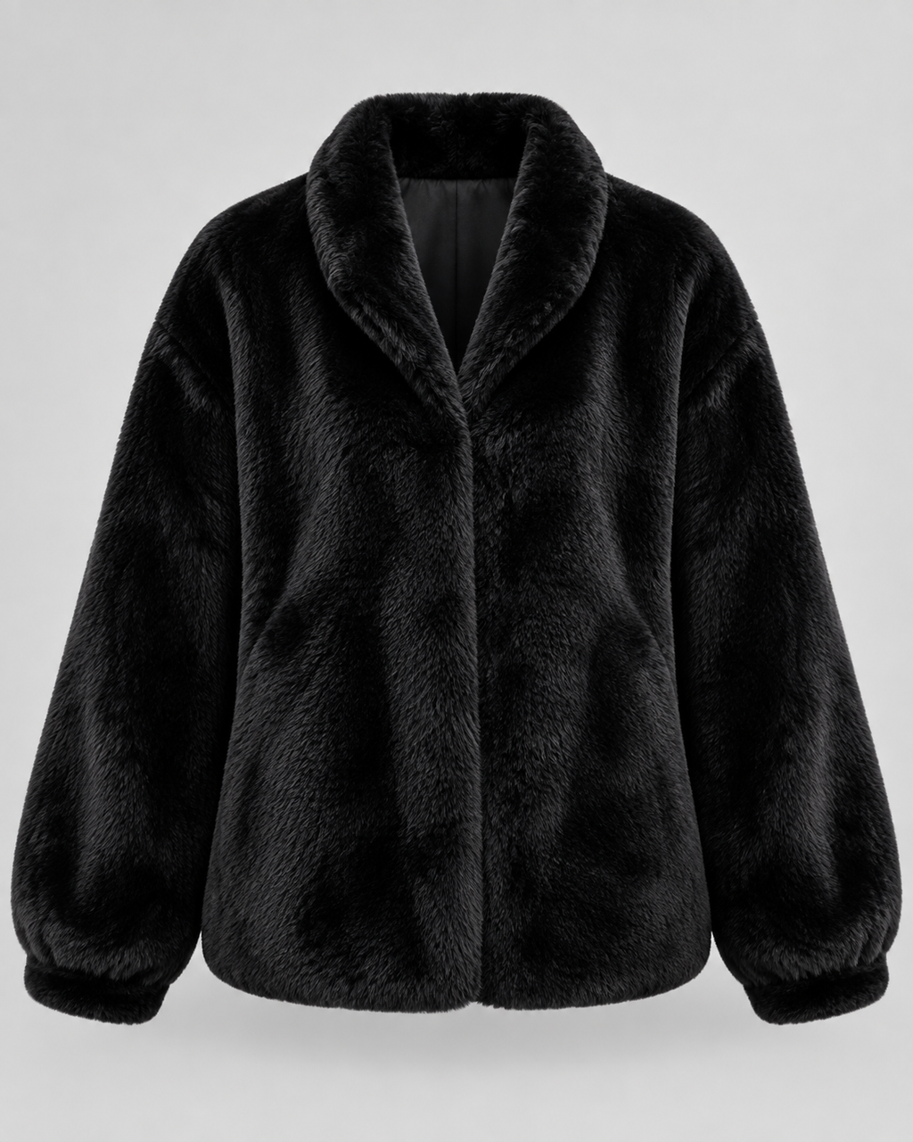 Women's Soft Faux Fur Jacket with Stand Collar and Zip Front