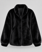 Women's Soft Faux Fur Jacket with Stand Collar and Zip Front