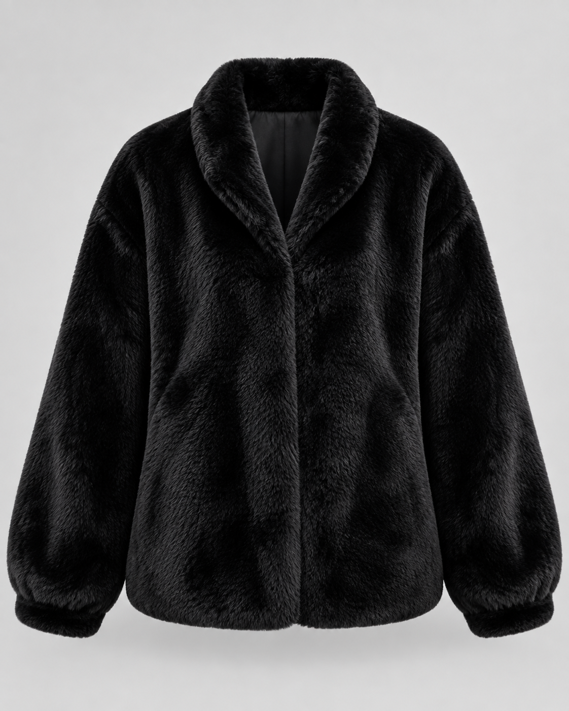 Women's Soft Faux Fur Jacket with Stand Collar and Zip Front
