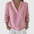 Women's Soft Knit Jumper with V Neck and Relaxed Fit