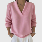 Women's Soft Knit Jumper with V Neck and Relaxed Fit