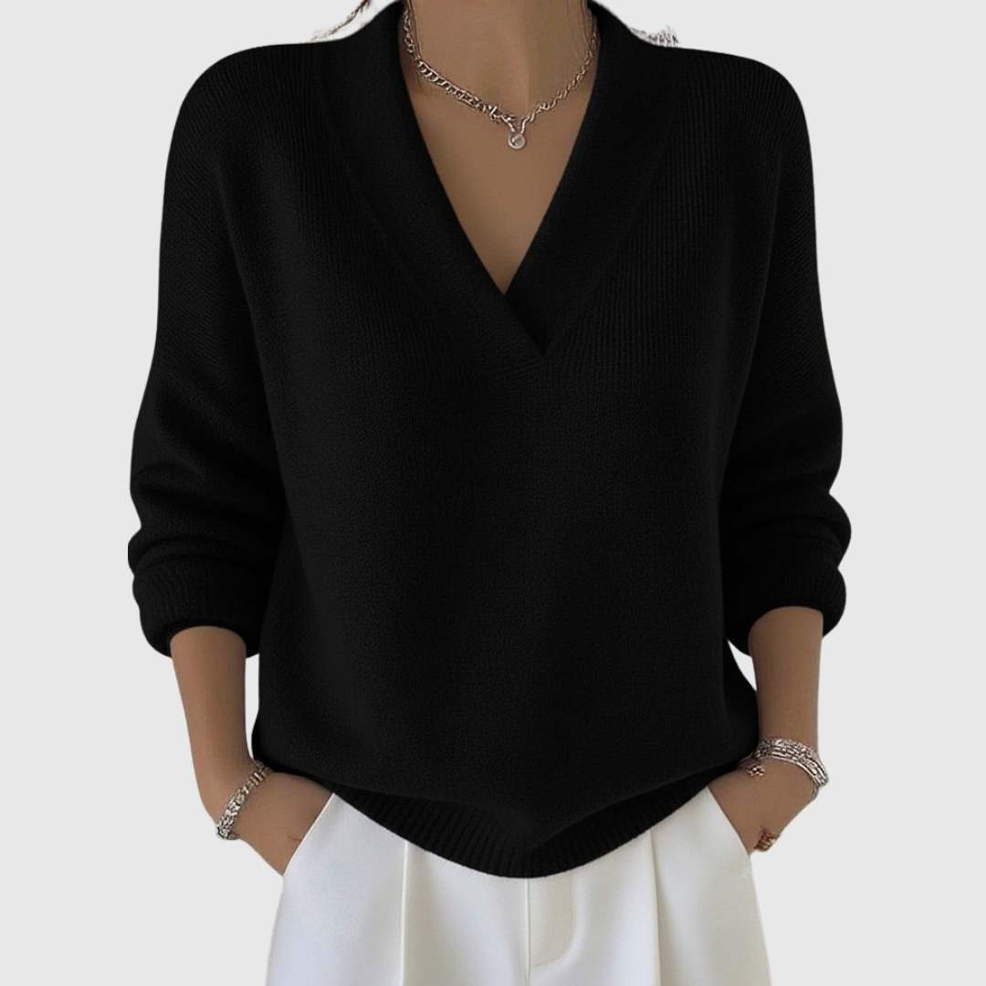 Women's Soft Knit Jumper with V Neck and Relaxed Fit