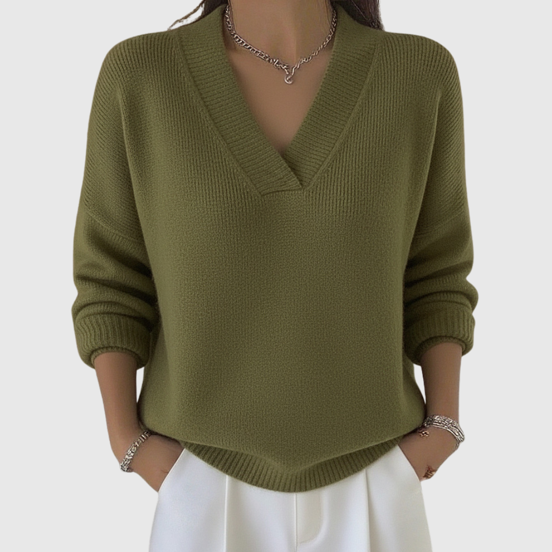 Women's Soft Knit Jumper with V Neck and Relaxed Fit