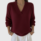 Women's Soft Knit Jumper with V Neck and Relaxed Fit