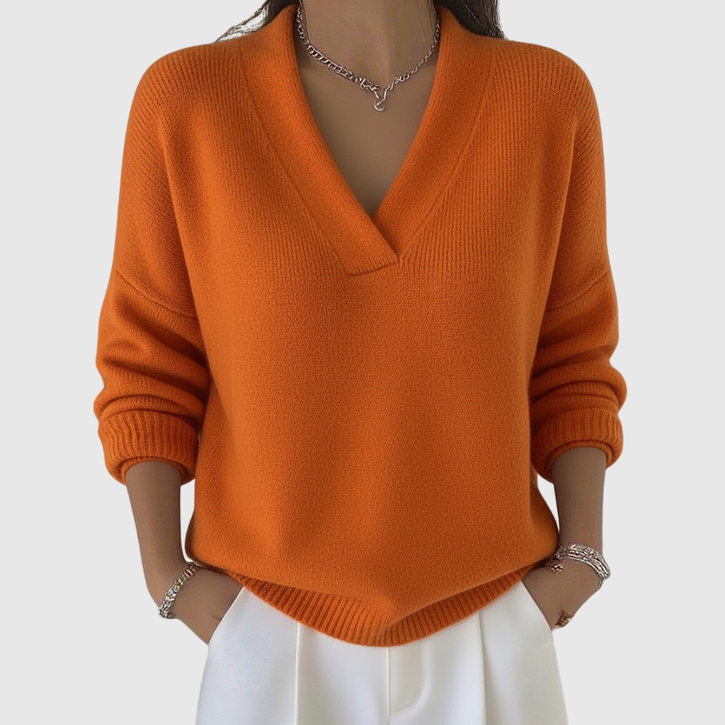 Women's Soft Knit Jumper with V Neck and Relaxed Fit