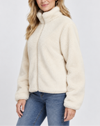 Women's Soft Teddy Fleece Jacket with Stand Up Collar and Zip Front