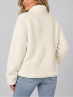 Women's Soft Teddy Fleece Jacket with Stand Up Collar and Zip Front